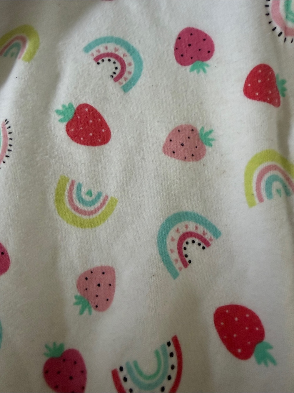 Pink-Trim White Strawberry & Rainbow Footed One-Piece for Kids 9-12 months - Picture 3 of 7